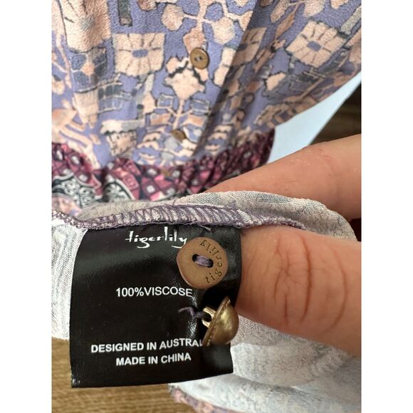 TIGERLILY BELLE EAU MAXI DRESS Tassel Bohemian Button Down Size US 8 - Picture 13 of 14